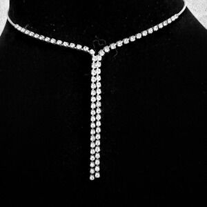 Claire's Rhinestone Drop Necklace Women OS Silver Tone Y-Shape‎ Crystal Dainty
